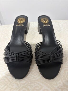 Vince Camuto Black Strappy Knot Slide Heels